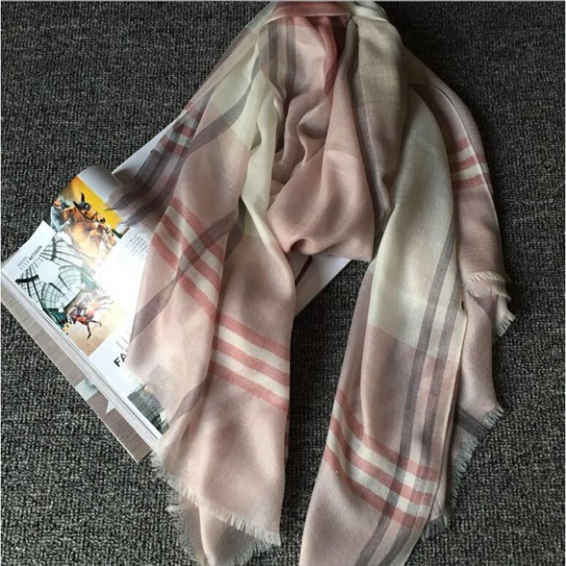 Pure Cashmere Scarves Pink Plaid Women Fashional Winter Scarf